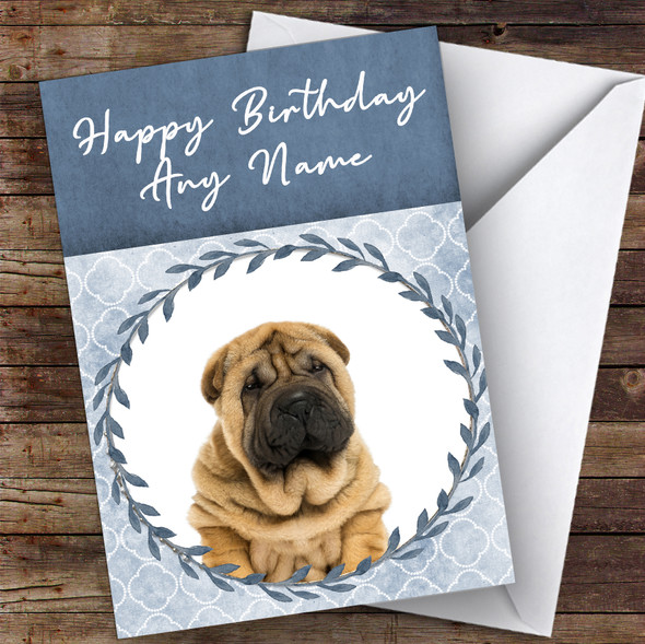 Shar-Pei Dog Blue Animal Personalised Birthday Card