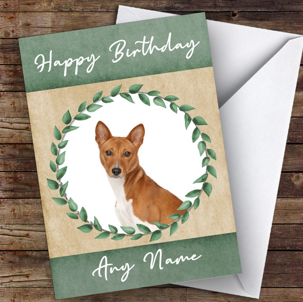 Basenji Dog Green Animal Personalised Birthday Card