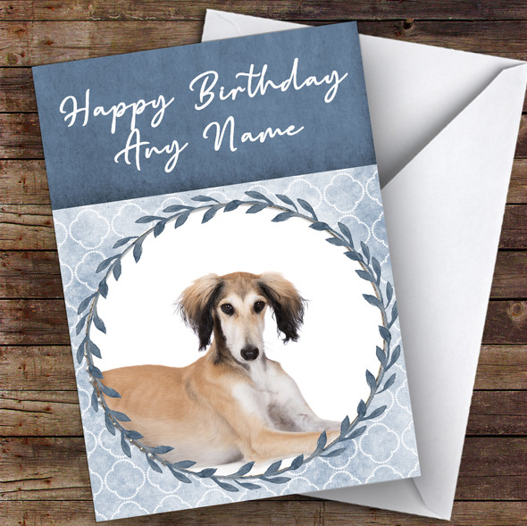 Saluki Dog Blue Animal Personalised Birthday Card