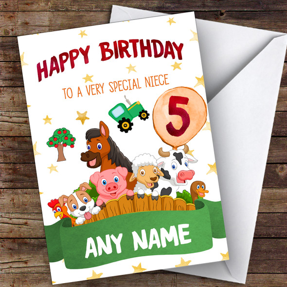Personalised Girls Birthday Card Farm Animals 7Th 8Th 9Th 10Th 11Th 12Th Niece