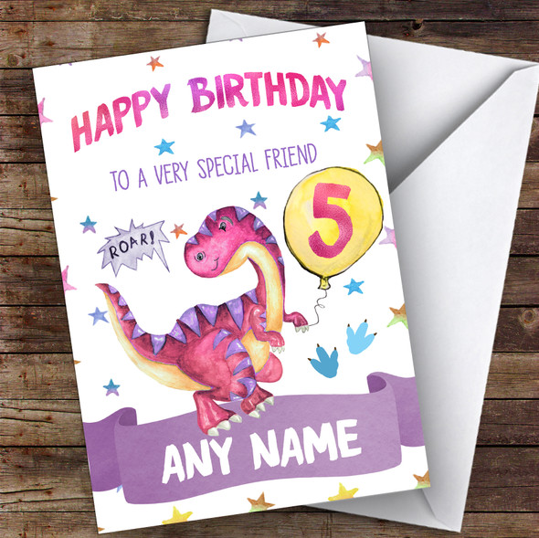 Personalised Birthday Card Girls Dinosaur 7Th 8Th 9Th 10Th 11Th 12Th Friend