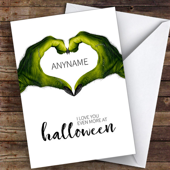 Scary Monster Hands Love Personalised Happy Halloween Card