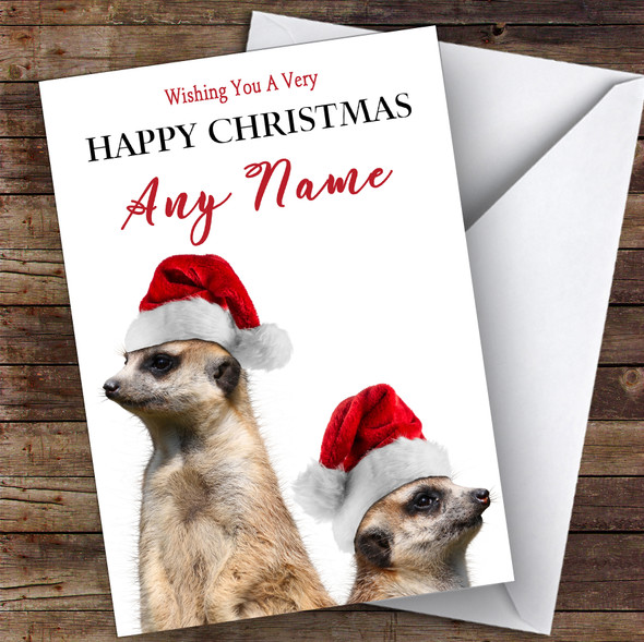 Two Meerkats In Hats Animal Personalised Christmas Card