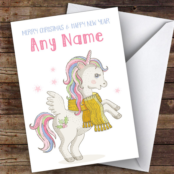 Cute Unicorn Children's Personalised Christmas Card