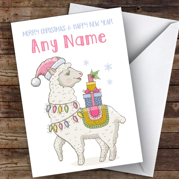 Cute Llama Children's Personalised Christmas Card