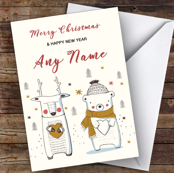 Bear & Deer Cute Personalised Christmas Card