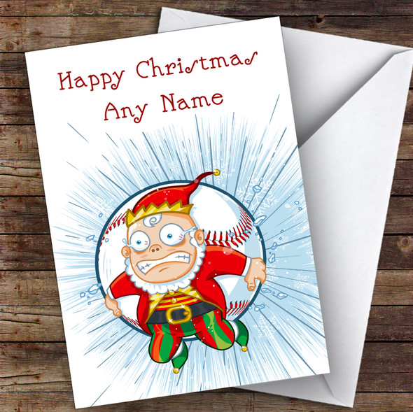 Elf Flying On Baseball Funny Hobbies Personalised Christmas Card