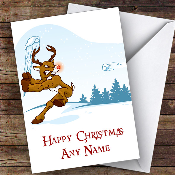 Rudolph Snowball Baseball Hobbies Personalised Christmas Card