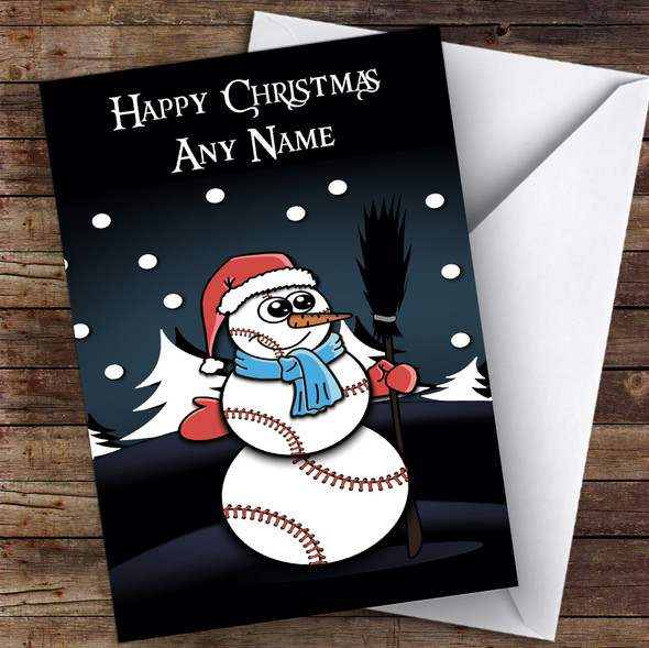 Baseball Snowman Night Hobbies Personalised Christmas Card