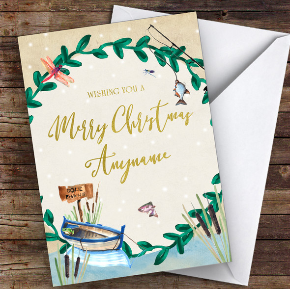 Fishing Winter Scene Hobbies Personalised Christmas Card