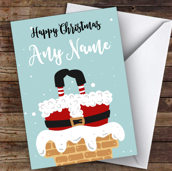 Santa In The Chimney Modern Personalised Christmas Card