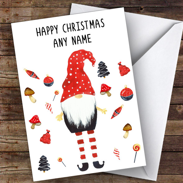 Elf Gnome Long Legs Modern Personalised Christmas Card