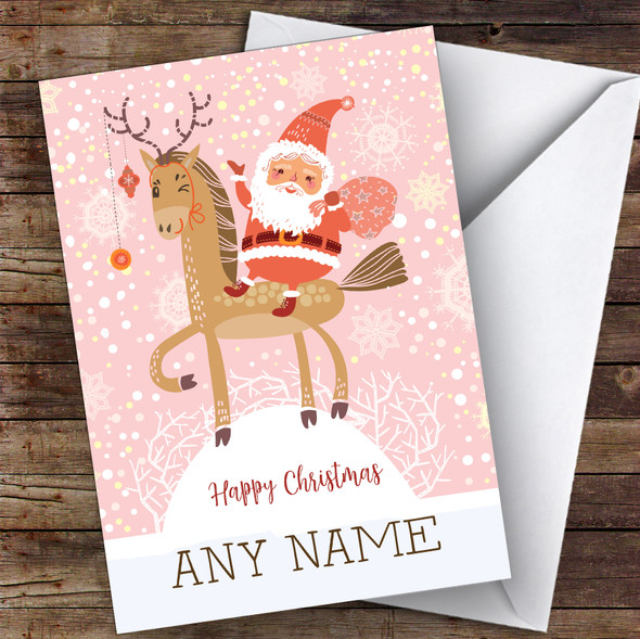 Santa Riding Horse Modern Personalised Christmas Card