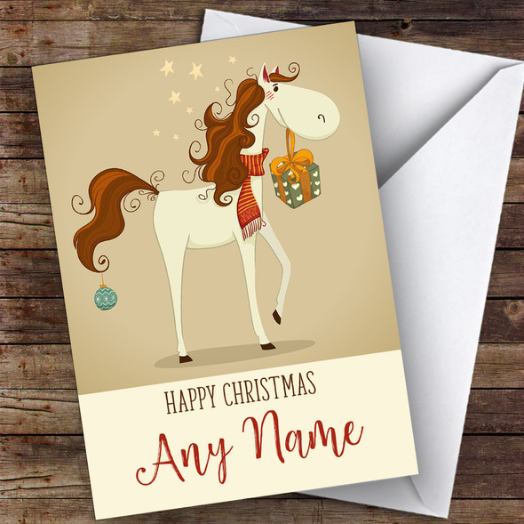 Horse With Gifts Modern Personalised Christmas Card