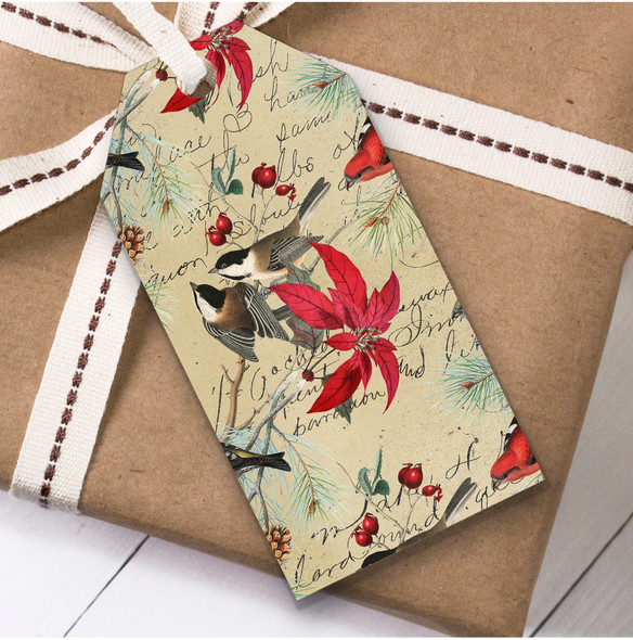 Vintage Blue Birds Red Flowers Christmas Gift Tags