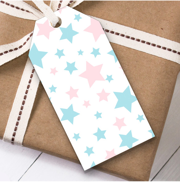 Dusky Pink Blue White Stars Christmas Gift Tags