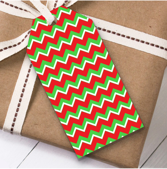 Bright Red Green Chevrons Christmas Gift Tags