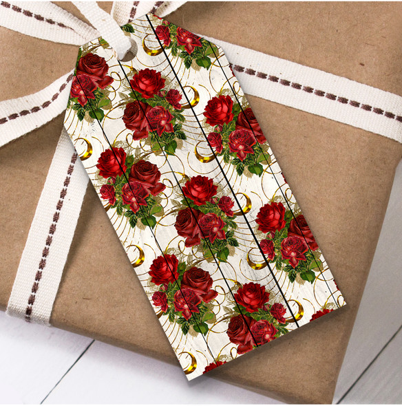 Light Wood Red Rose Gold Christmas Gift Tags