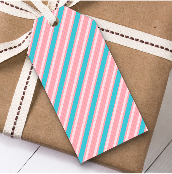 Dusky Pink Blue Stripes Christmas Gift Tags