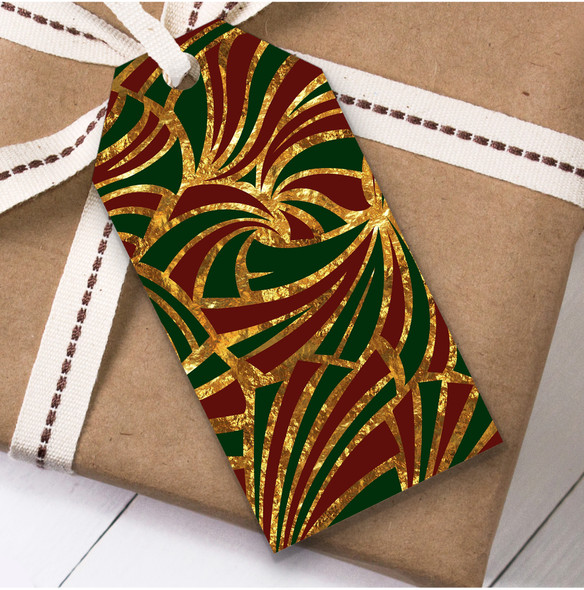 Red Green Gold Swirls Christmas Gift Tags