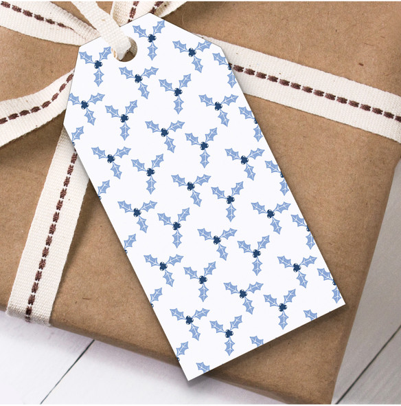 Blue And White Holly Christmas Gift Tags