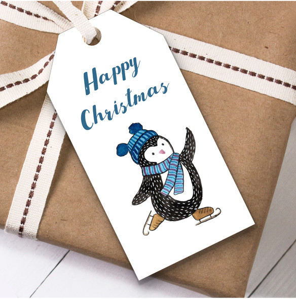 Ice Skating Penguin Christmas Gift Tags