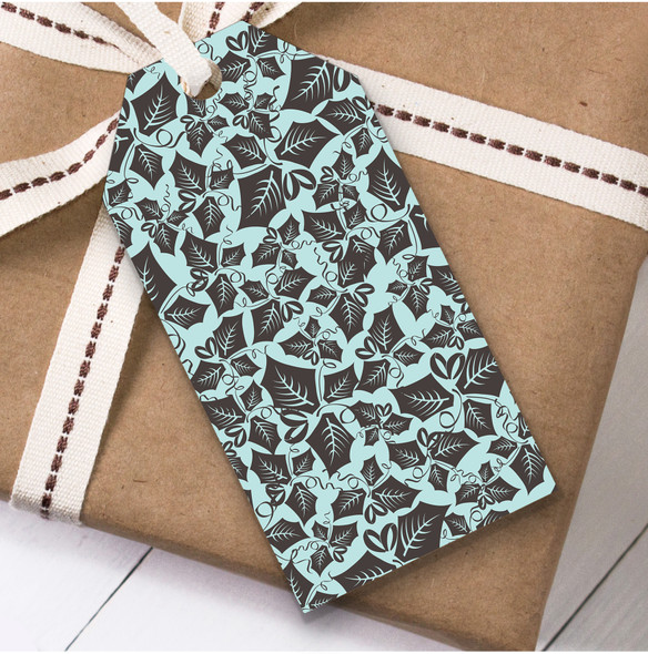 Aqua Holly Pattern Christmas Gift Tags