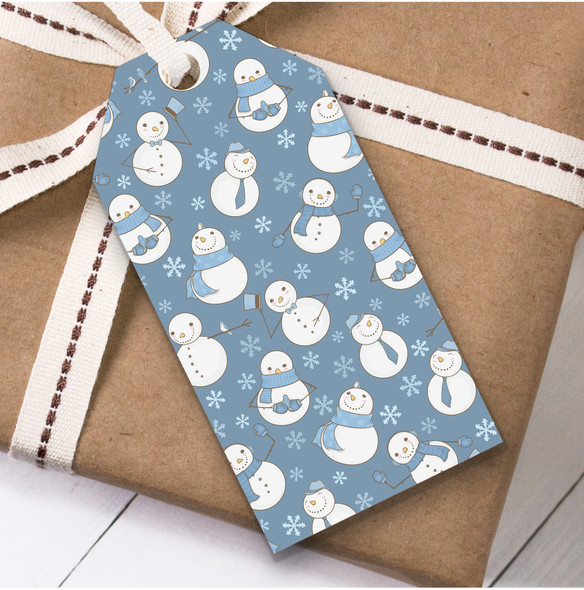 Dusky Blue Snowmen Christmas Gift Tags