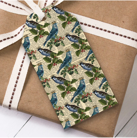 Vintage Blue Birds Christmas Gift Tags