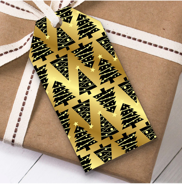 Gold Black Trees Christmas Gift Tags