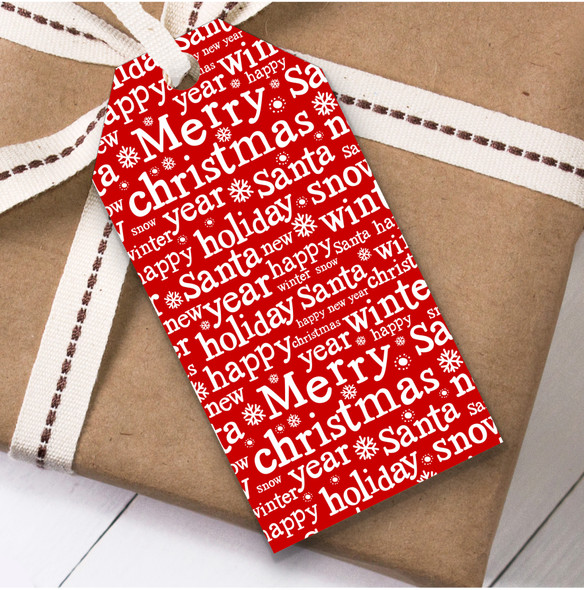 Red White Text Christmas Gift Tags