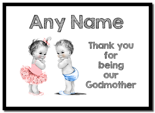 Baby Twin Boy & Girl Godmother Thank You  Personalised Placemat