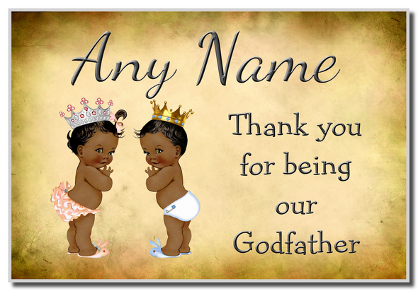 Vintage Baby Twin Black Girl & Boy Godfather Thank You  Personalised Magnet