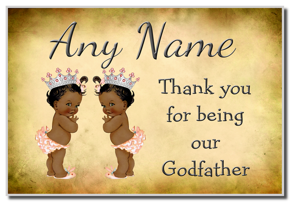 Vintage Baby Twin Black Girls Godfather Thank You  Personalised Magnet