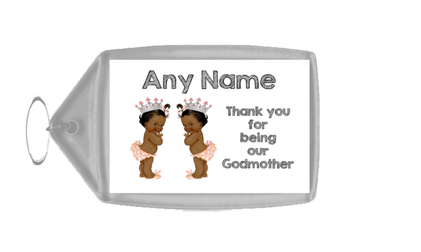 Baby Twin Black Girls Godmother Thank You  Personalised Keyring