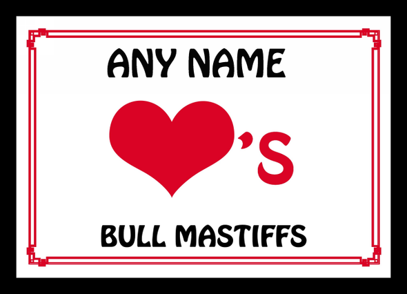 Love Heart Bull Mastiffs Personalised Placemat