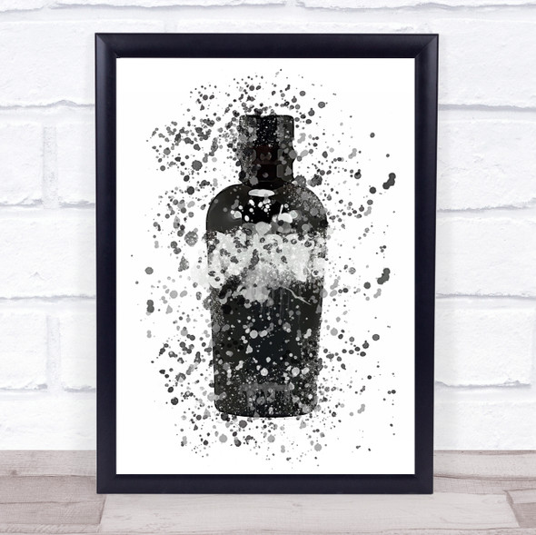 Watercolour Splatter Bulldog Gin Bottle Wall Art Print