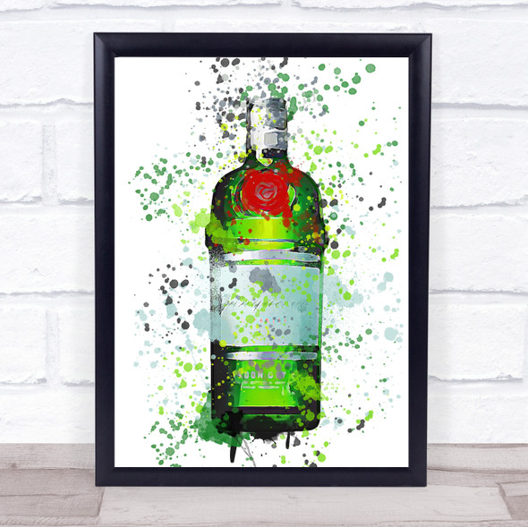 Watercolour Splatter Tanqueray London Dry Gin Bottle Wall Art Print