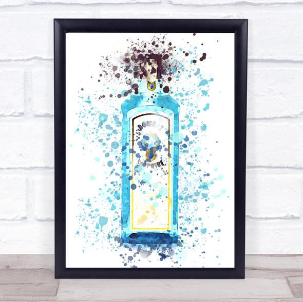 Watercolour Splatter Bombay Sapphire London Dry Gin Bottle Wall Art Print