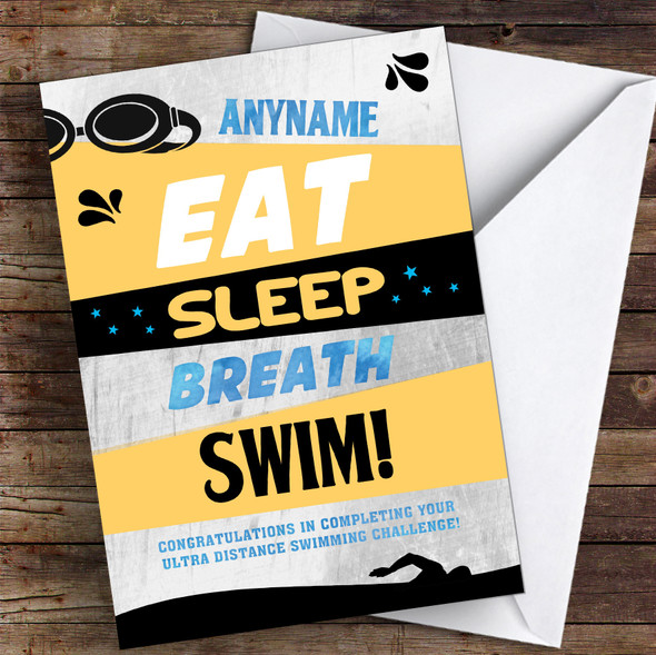 Eat Sleep Breath Ultra Swimming Congratulations Personalised Greetings Card