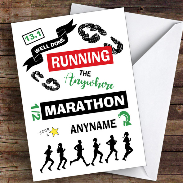 Running Anywhere Half Marathon Congratulations Personalised Greetings Card