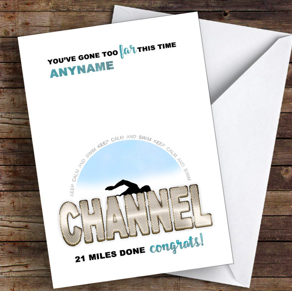Funny Swim The Channel Too Far Congrats Personalised Greetings Card