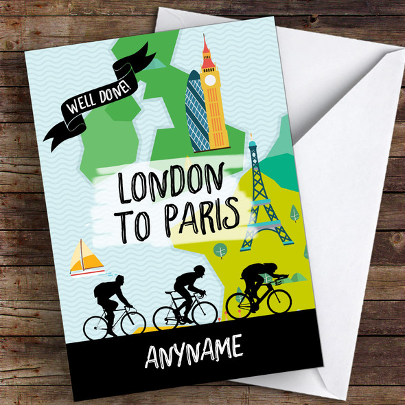 London To Paris Bike Well Done Personalised Greetings Card