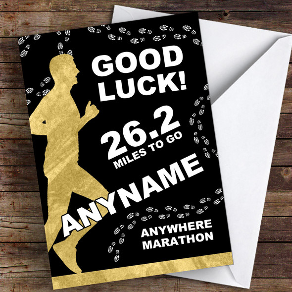 Marathon Black & Gold Style Male Fill-In Good Luck Personalised Good Luck Card