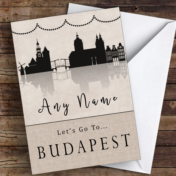 Surprise Let's Go To Budapest Personalised Greetings Card