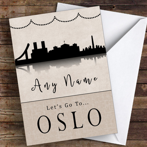 Surprise Let's Go To Oslo Personalised Greetings Card