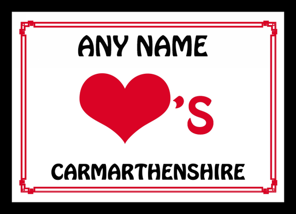 Love Heart Carmarthenshire Personalised Placemat