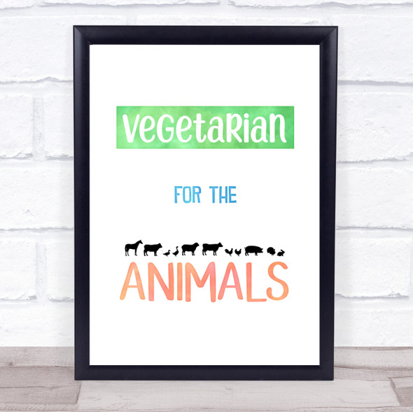 Vegetarian For The Animals Silhouette Style Colour Quote Typography Print