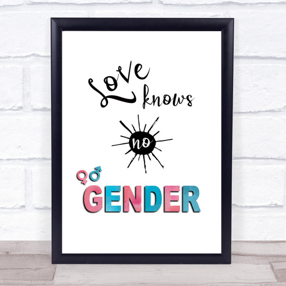 Love Knows No Gender Pink & Blue LGBT Quote Typography Wall Art Print