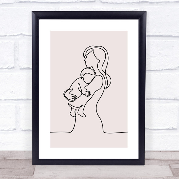 Block Colour Line Art Mother And Young Baby Decorative Wall Art Print